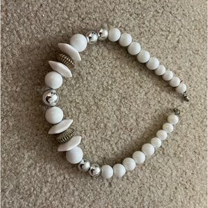 Vintage white and silver beaded necklace.